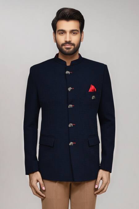 Buy_Arihant Rai Sinha_Navy Textured Bandhgala And Pleated Pant Set 