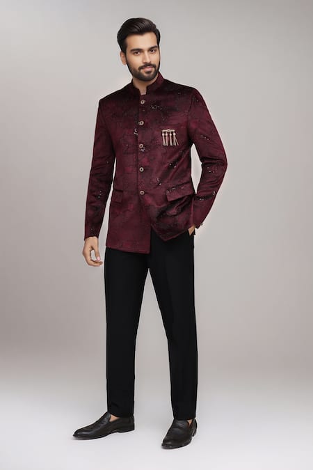 Arihant Rai Sinha Sequin Work Velvet Bandhgala & Terry Rayon Pant 