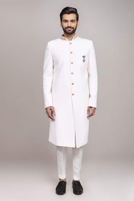 Arihant Rai Sinha Off White Embroidery, Studs Sherwani And Pant Set Online at Aza Fashions Arihant Rai Sinha_Off White Embroidery, Studs Sherwani And Pant Set _Online_at_Aza_Fashions