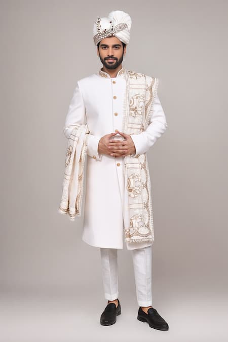 Arihant Rai Sinha Off White Embroidery, Studs Sherwani And Pant Set at Aza Fashions Arihant Rai Sinha_Off White Embroidery, Studs Sherwani And Pant Set _at_Aza_Fashions