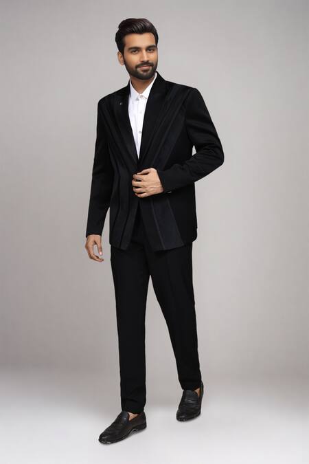 Arihant Rai Sinha Black Polyester, Satin, Silk Geometric Panel Suit With Shirt And Pant at Aza Fashions Arihant Rai Sinha_Black Polyester, Satin, Silk Geometric Panel Suit With Shirt And Pant _at_Aza_Fashions