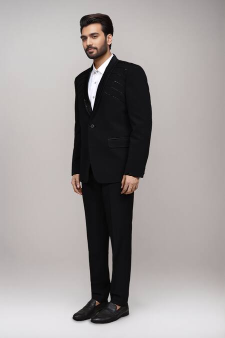 Arihant Rai Sinha_Charcoal Velvet, Satin, Silk Cut Work, Embroidery Cutdana Suit Set _Online_at_Aza_Fashions