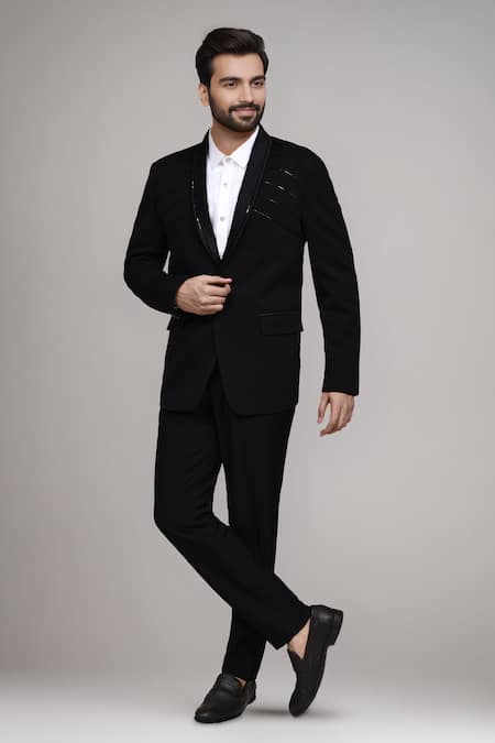 Buy_Arihant Rai Sinha_Charcoal Velvet, Satin, Silk Cut Work, Embroidery Cutdana Suit Set _Online_at_Aza_Fashions