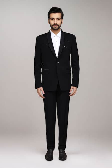 Shop_Arihant Rai Sinha_Charcoal Velvet, Satin, Silk Cut Work, Embroidery Cutdana Suit Set _Online_at_Aza_Fashions