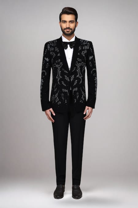 Buy_Arihant Rai Sinha_Black Satin, Silk Embroidery Cutdana Embellished Suit Set _Online_at_Aza_Fashions