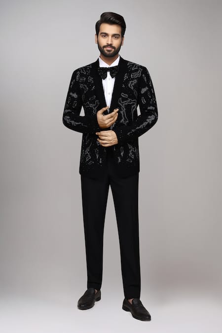 Shop_Arihant Rai Sinha_Black Satin, Silk Embroidery Cutdana Embellished Suit Set _Online_at_Aza_Fashions