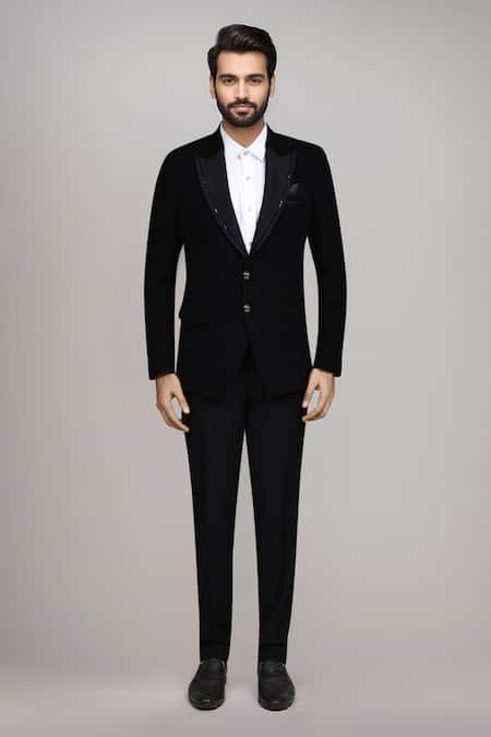 Arihant Rai Sinha_Black Satin, Silk Textured Suit With Shirt And Pant _Online_at_Aza_Fashions