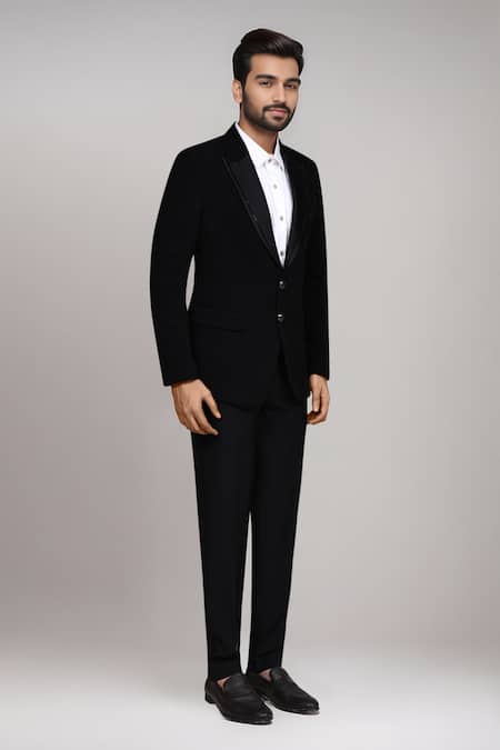Shop_Arihant Rai Sinha_Black Satin, Silk Textured Suit With Shirt And Pant _Online_at_Aza_Fashions