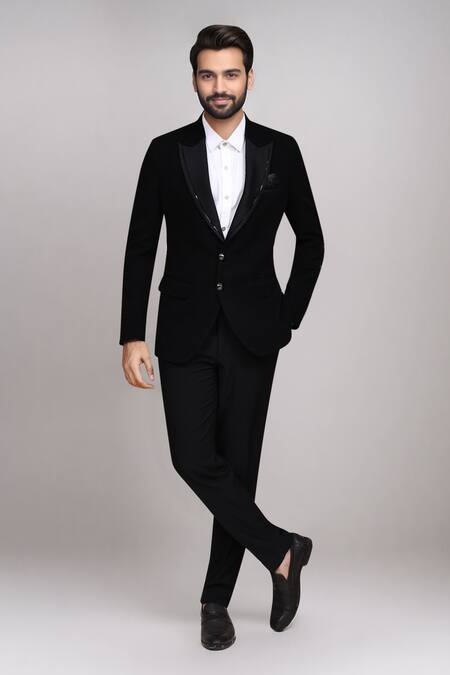 Arihant Rai Sinha_Black Satin, Silk Textured Suit With Shirt And Pant _at_Aza_Fashions