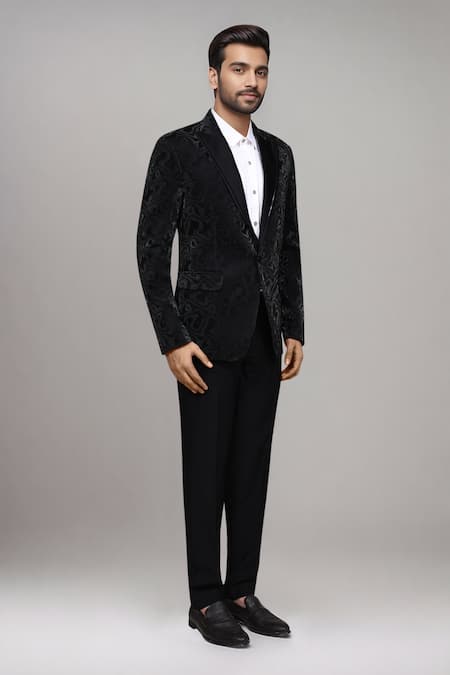 Arihant Rai Sinha_Black Velvet, Satin, Silk 3d Suit With Shirt And Terry Rayon Pant _at_Aza_Fashions