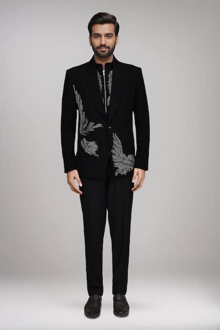 Arihant Rai Sinha_Black Beads, Cut Work, Embroidery Cutdana Wing Jacket Pant Set _Online_at_Aza_Fashions