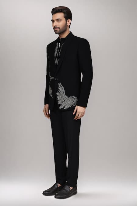 Buy_Arihant Rai Sinha_Black Beads, Cut Work, Embroidery Cutdana Wing Jacket Pant Set _Online_at_Aza_Fashions