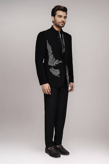 Shop_Arihant Rai Sinha_Black Beads, Cut Work, Embroidery Cutdana Wing Jacket Pant Set _Online_at_Aza_Fashions