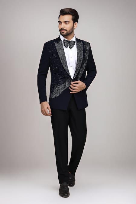 Arihant Rai Sinha_Navy Sequins, Stones Cutdana Work Suit Set _at_Aza_Fashions