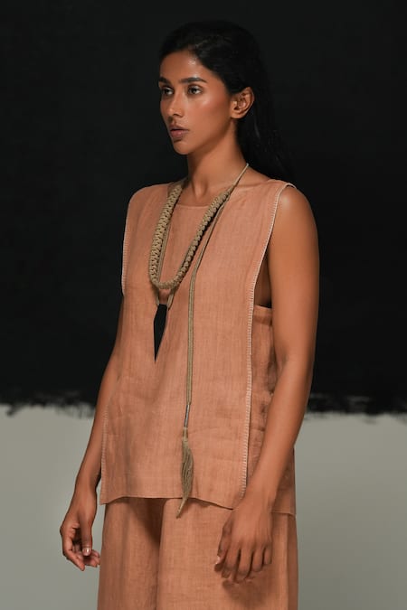 Urvashi Kaur Orange Linen Aron Handwoven Pant Online at Aza Fashions Urvashi Kaur_Orange Linen Aron Handwoven Pant _Online_at_Aza_Fashions