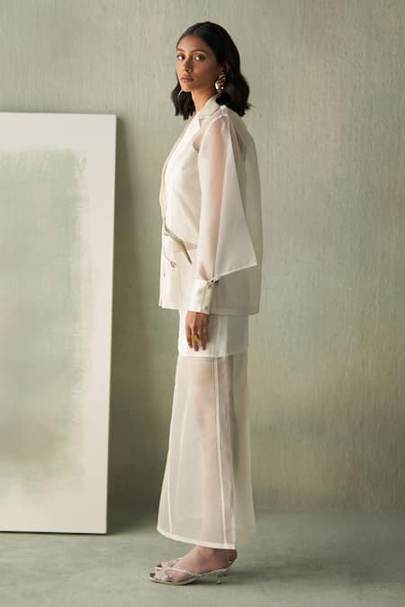 Buy_Febo6_Off White Organza, Embroidery Eucalyptus Hand Blazer And Top Set _Online_at_Aza_Fashions