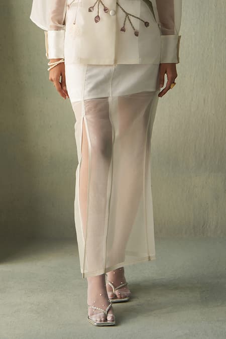 Buy_Febo6_Off White Silk Organza Long Skirt _Online_at_Aza_Fashions