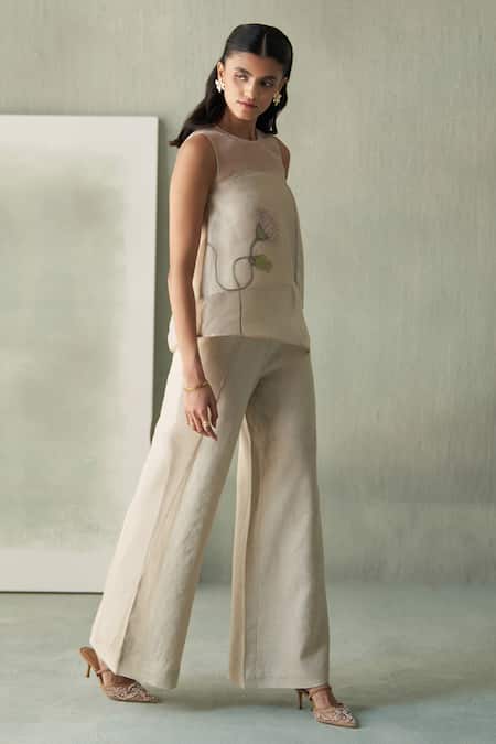 Buy Febo6 Beige Linen Desert Wide Leg Trouser Online at Aza Fashions Buy_Febo6_Beige Linen Desert Wide Leg Trouser _Online_at_Aza_Fashions