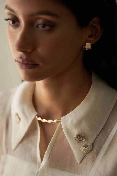 Febo6_Off White Silk Organza Applique, Embroidery, Sequins Sorbet Floral Bud Blouse _Online_at_Aza_Fashions