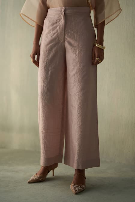Febo6 Pink Silk Sorbet Checkered Trouser Online at Aza Fashions Febo6_Pink Silk Sorbet Checkered Trouser _Online_at_Aza_Fashions