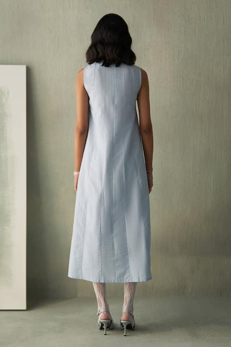 Febo6 Summer Asymmetric Kantha Stitch Midi Dress 