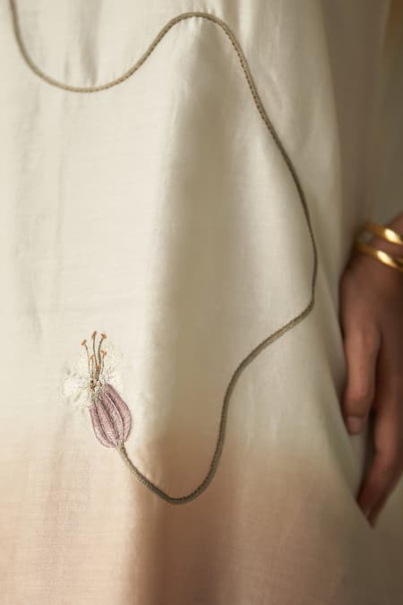 Buy Febo6 Off White Chanderi Embroidery Round Neck Summer Ombre Midi Dress Online at Aza Fashions Buy_Febo6_Off White Chanderi Embroidery Round Neck Summer Ombre Midi Dress _Online_at_Aza_Fashions