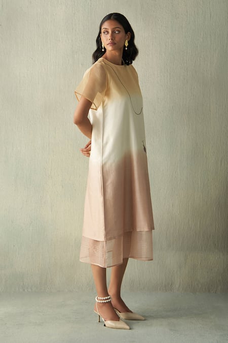 Febo6 Off White Chanderi Embroidery Round Neck Summer Ombre Midi Dress at Aza Fashions Febo6_Off White Chanderi Embroidery Round Neck Summer Ombre Midi Dress _at_Aza_Fashions