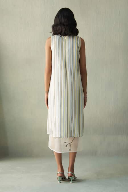 Febo6 Sunrise Striped Silk Midi Dress 