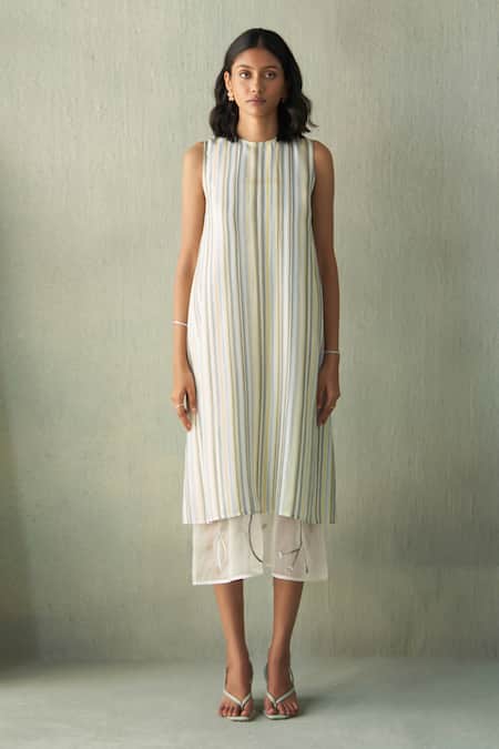 Febo6 Sunrise Striped Silk Midi Dress 