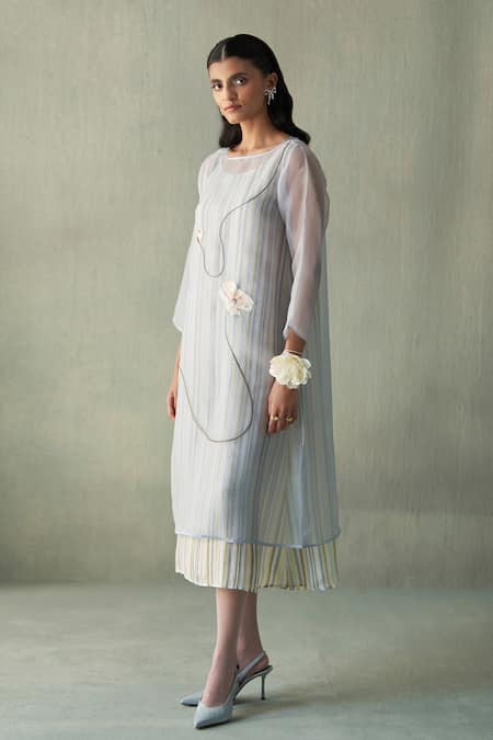Shop_Febo6_Sky Blue , Organza Embroidery Round Sunrise Striped Tunic And Slip Dress _Online_at_Aza_Fashions