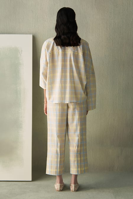 Febo6 Popcorn Plaid Appliqued Poppies Top & Trouser Set 