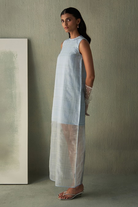 Shop_Febo6_Sky Blue Silk Organza Round Neck Sleeveless Maxi Dress _Online_at_Aza_Fashions