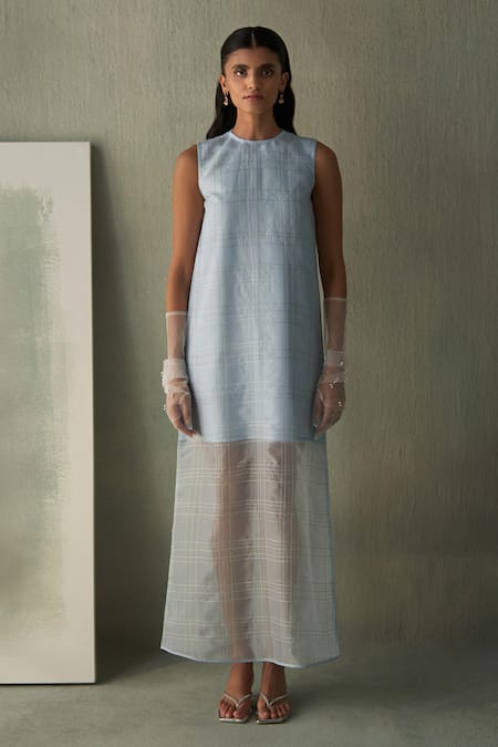 Febo6 Sky Organza Sleeveless Maxi Dress 