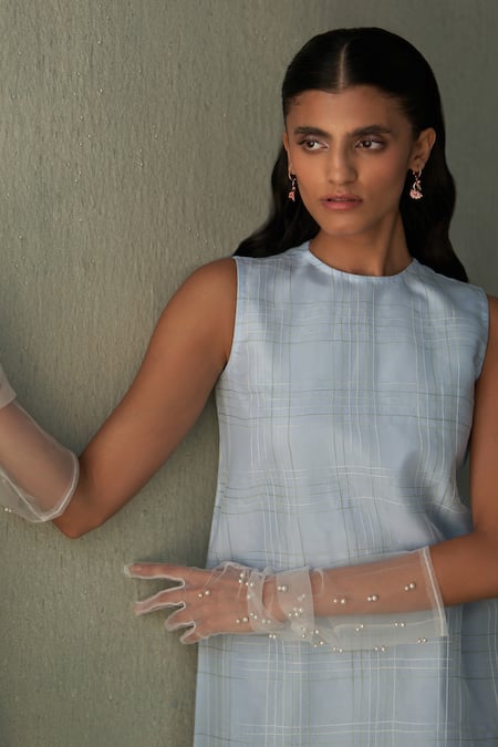 Febo6_Sky Blue Silk Organza Round Neck Sleeveless Maxi Dress _at_Aza_Fashions