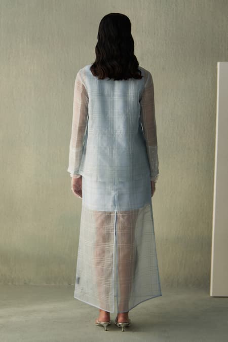Febo6 Sky Asymmetric Kantha Stitch Organza Jacket 
