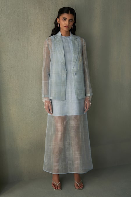 Febo6 Sky Kantha Stitch Blazer & Dress Set 