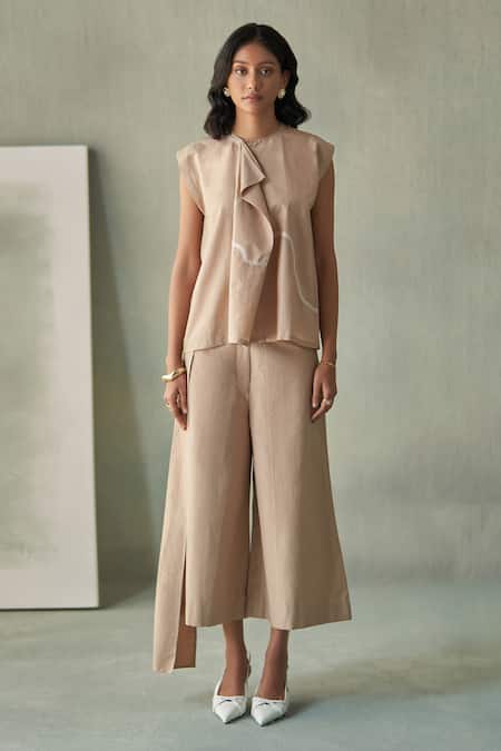 Febo6 Ruffled Abstract Hand Embroidered Top & Culottes Set 