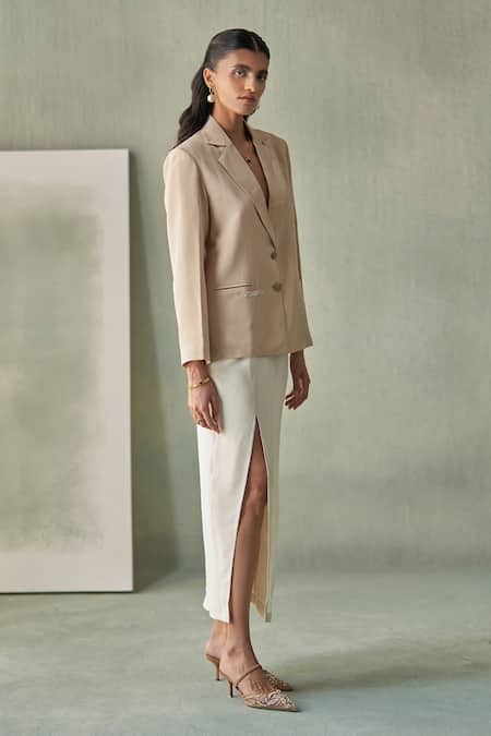 Febo6_Off White Crepe, Silk Symmetry Long Skirt _Online_at_Aza_Fashions