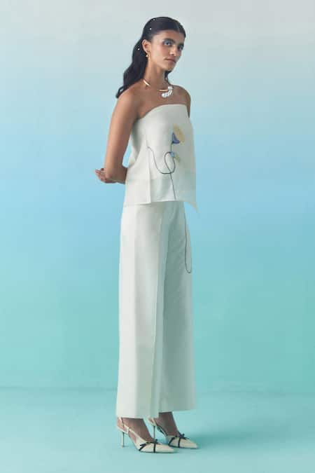 Buy Febo6 Off White Silk Embroidery Hand Floral Motif Trouser Online at Aza Fashions Buy_Febo6_Off White Silk Embroidery Hand Floral Motif Trouser _Online_at_Aza_Fashions