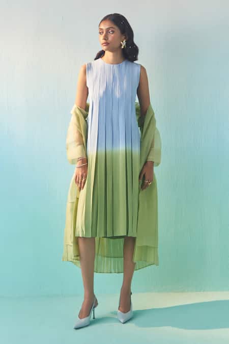 Febo6 Ombre Pleated Midi Dress 