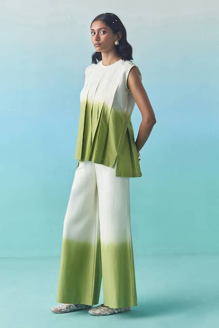 Febo6 Ombre Pleated Top & Wide Leg Trouser Set 