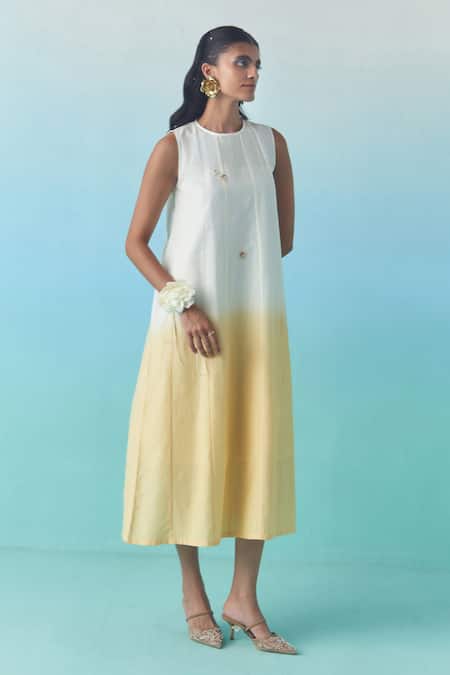 Febo6 Ombre Appliqued Kantha Stitch Midi Dress 