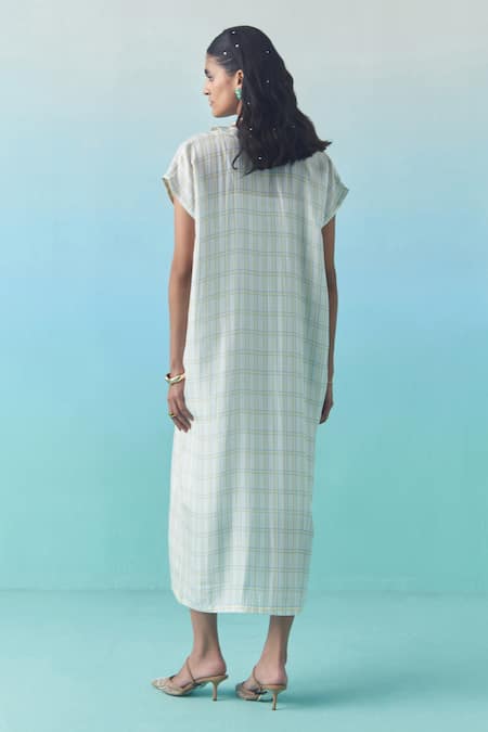 Febo6 Plaid Silk Midi Dress 