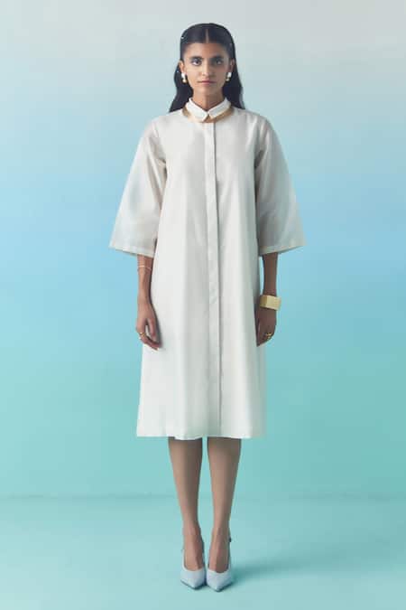 Febo6 Chanderi Collared Midi Dress 