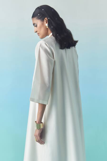 Shop_Febo6_Ivory Chanderi Collared Midi Dress _Online_at_Aza_Fashions