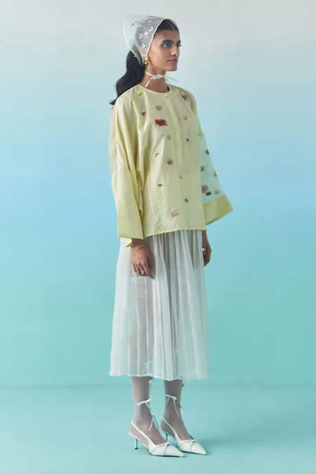 Buy Febo6 Yellow Silk Embroidery, Sequins Round , Button-down Thread And Blouse Online at Aza Fashions Buy_Febo6_Yellow Silk Embroidery, Sequins Round , Button-down Thread And Blouse _Online_at_Aza_Fashions