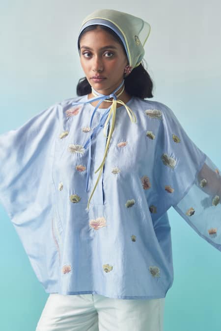 Febo6 Poppy Motif Thread Embroidered Blouse 