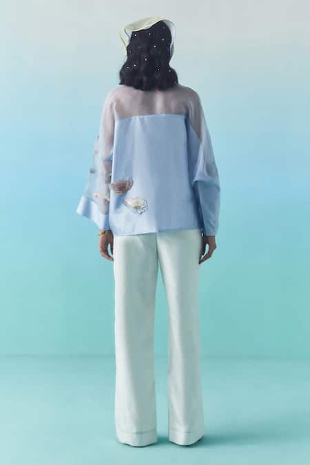 Febo6 Poppy Motif Thread Embroidered Blouse 