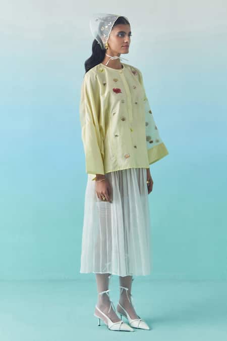 Shop_Febo6_Off White Silk Organza Pleated Midi Skirt _Online_at_Aza_Fashions