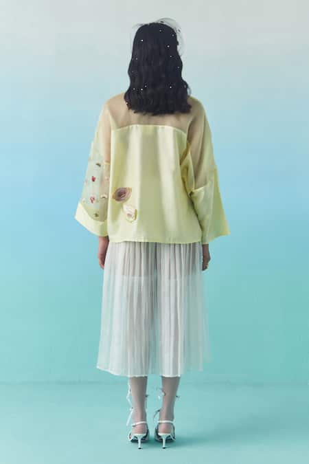 Febo6 Pleated Organza Midi Skirt 